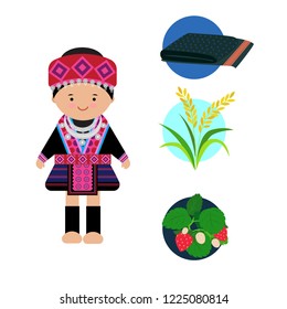 Vector of hilltribe woman dress, Hmong northern tribe,  of thailand.