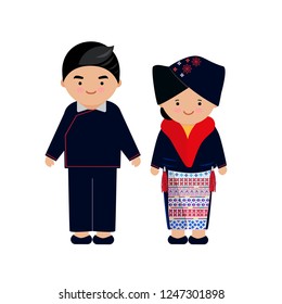 Vector of hilltribe woman and man dress, Yao, northern tribe,  of thailand and chinese.