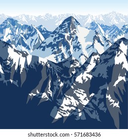 vector Himalaya alps mountains background texture seamless pattern