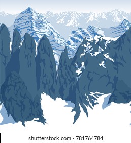 vector Himalaya alps mountains background texture seamless pattern