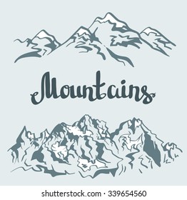 Vector Himalayan peaks. Hand drawn mountain landscape.