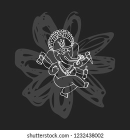 Vector of Hindu god lord Ganesha. Line art. Illustration for Happy Ganesh Chaturthi Festival India. Cartoon character.