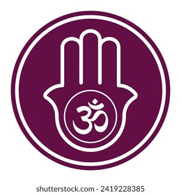 Vector hindu religious emblem of hand and om. Isolated on white background.