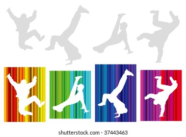 Vector hip-hop silhouette on abstract background. No transparency and effects (EPS 8v) svg