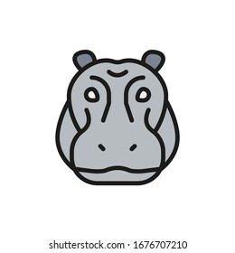 Vector hippo glyph, river-horse, hippopotamus flat color line icon.