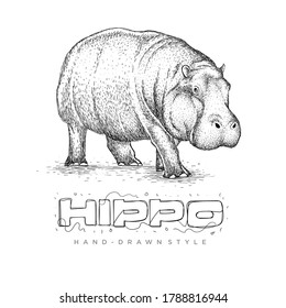 vector hippo is running, animal logo hand drawn