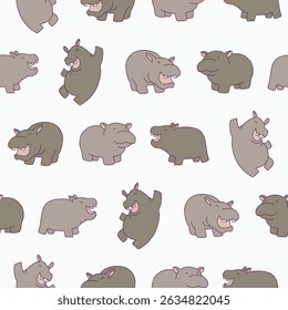 Vector Hippo Seamless Pattern Background for Print Fabric Surface Fashion Wrapping