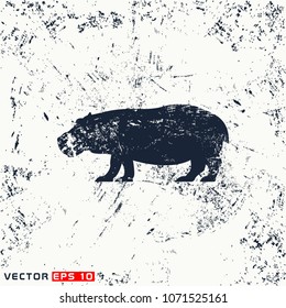 Vector hippo silhouette view side for retro logos, emblems, badges, labels template vintage design element. Isolated on white background