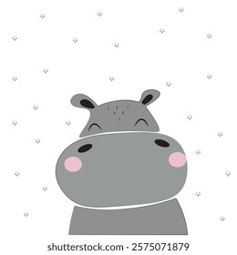 Vector hippo.  Sutable for apps and animation. White background with small stars