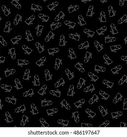 Vector Hippopotamus Seamless Drawing Pattern on Black. Animal Cartoon Background