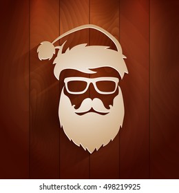 vector hippy santa claus fashion letterhead with warm beard and glasses on retro new timber background that make a difference in your new design christmas design template makeup classic vacation face