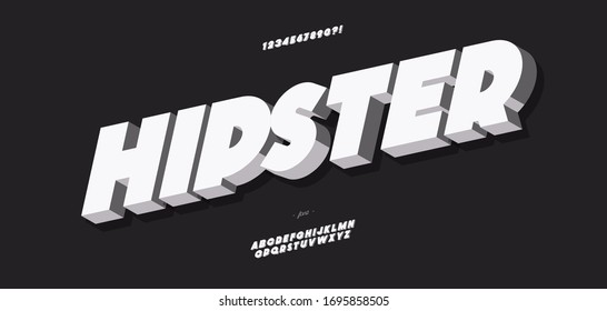 Vector Hipster 3d Bold Font Modern Typography For Poster, Event Decoration, Motion, Video, Game, T Shirt, Book, Banner, Printing. Cool Typeface. Trendy Alphabet. 10 Eps
