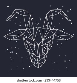 Vector hipster abstract geometric background with goat in space