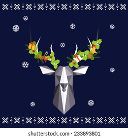 Vector hipster abstract geometric background with christmas deer
