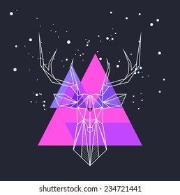 Vector hipster abstract geometric background with deer in space