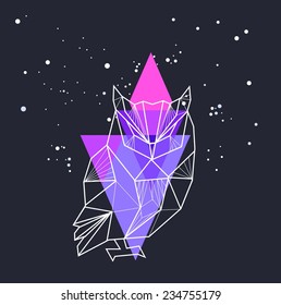 Vector hipster abstract geometric background with owl in space