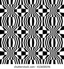 Vector hipster abstract psychadelic geometry trippy pattern with 3d illusion, black and white seamless geometric background, subtle pillow and bad sheet print, creative art deco, simple texture 