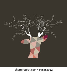 Vector hipster background with geometric deer and horns