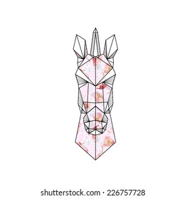 Vector hipster background with geometric unicorn and flowers 