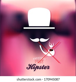 Vector Hipster background made of geometric pattern.  Hipster theme label. Mustache. Hat.  Star. Sun glasses. Flat design.