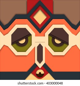 Vector hipster background in mask design. Man with sunglasses and tribal ornament. Funny male face. Realistic digital paper. Modern material design background. 