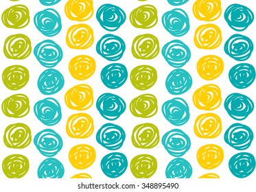 Vector hipster backgrounds seamless hand drawn polka dot pattern in blues and trend green flash color.
