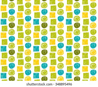 Vector hipster backgrounds seamless hand drawn polka dot pattern in blues and trend green flash color.