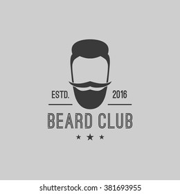 Vector hipster barber shop logo, badge, emblem. Bearded man.