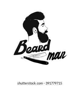 Vector hipster Barber shop logo, icon. Beard, scissors, comb ,razor.