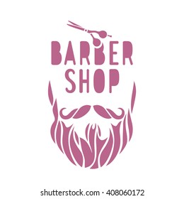 Vector hipster barber shop logo, badge. Beard, scissors.