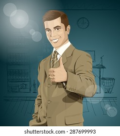 Vector hipster business man shows well done 