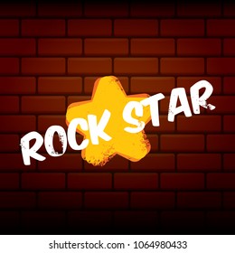 vector hipster cartoon retro label rock star. Rock n roll music poster or print design template