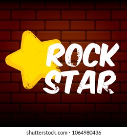vector hipster cartoon retro label rock star. Rock n roll music poster or print design template