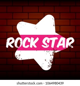 vector hipster cartoon retro label rock star. Rock n roll music poster or print design template