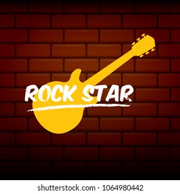 vector hipster cartoon retro label rock star. Rock n roll music poster or print design template