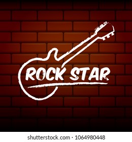 vector hipster cartoon retro label rock star. Rock n roll music poster or print design template