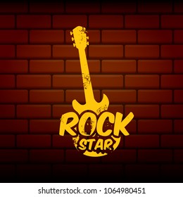 vector hipster cartoon retro label rock star. Rock n roll music poster or print design template