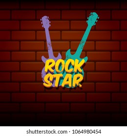 vector hipster cartoon retro label rock star. Rock n roll music poster or print design template