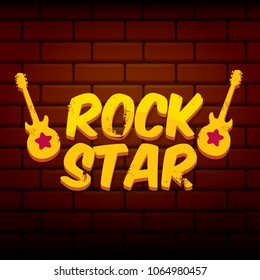 vector hipster cartoon retro label rock star. Rock n roll music poster or print design template