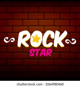 vector hipster cartoon retro label rock star. Rock n roll music poster or print design template