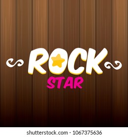 vector hipster cartoon retro label rock star. Rock n roll music poster or print design template