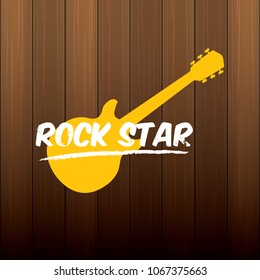 vector hipster cartoon retro label rock star. Rock n roll music poster or print design template