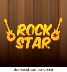 vector hipster cartoon retro label rock star. Rock n roll music poster or print design template