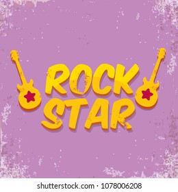 vector hipster cartoon retro label rock star. Rock n roll music poster or print design template