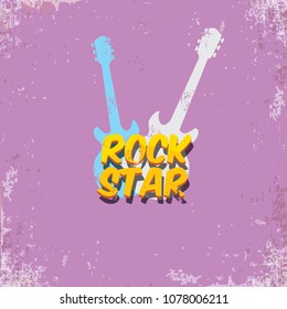 vector hipster cartoon retro label rock star. Rock n roll music poster or print design template