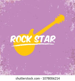 vector hipster cartoon retro label rock star. Rock n roll music poster or print design template