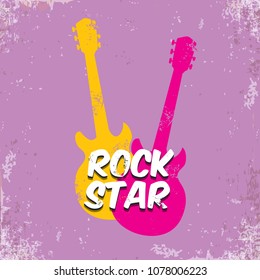 vector hipster cartoon retro label rock star. Rock n roll music poster or print design template