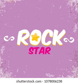 vector hipster cartoon retro label rock star. Rock n roll music poster or print design template