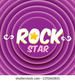vector hipster cartoon retro label rock star on violet grunge background. Rock n roll music poster or print design template