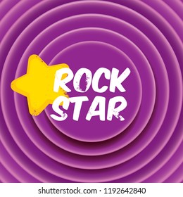 vector hipster cartoon retro label rock star on violet grunge background. Rock n roll music poster or print design template